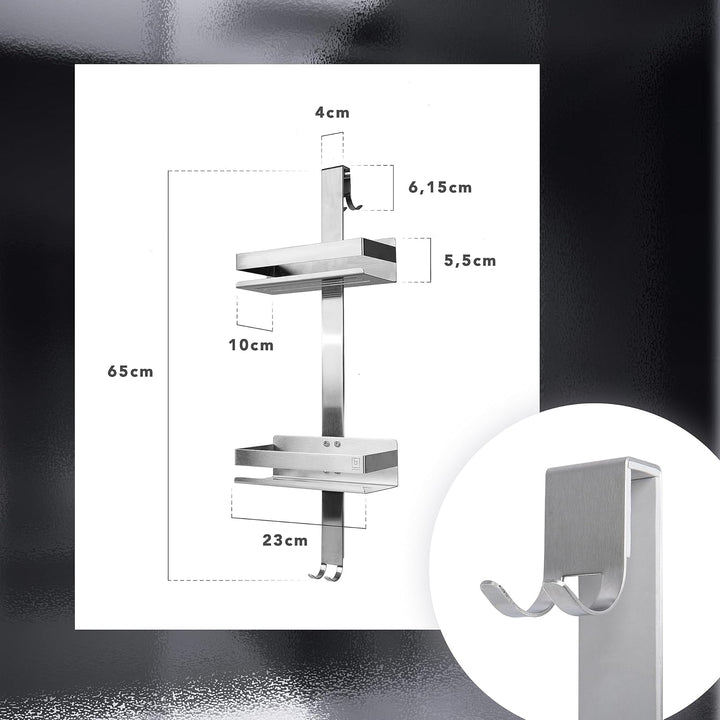 BENKSTEIN Duschablage zum Hängen Silber | Duschregal mit 2 Duschkörben zum Hängen | Platzsparendes D