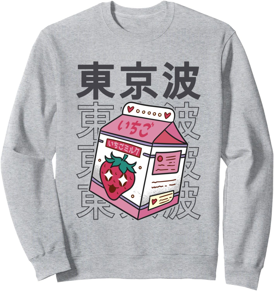 Erdbeermilchkarton, japanisches Kawaii, ästhetisches Anime-Mädchen Sweatshirt
