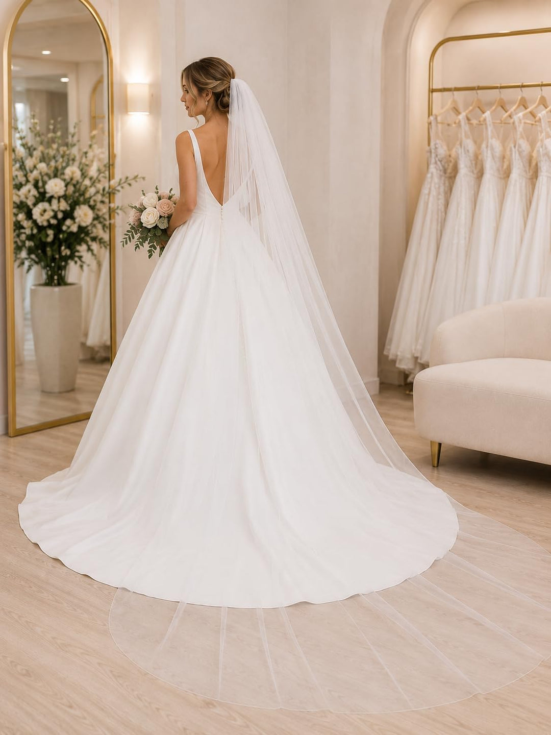 Hochzeit Brautschleier Lang Kathedrale Länge 1 Ebene Brautschleier Elegant Weich Tüllboden 274 cm Sc