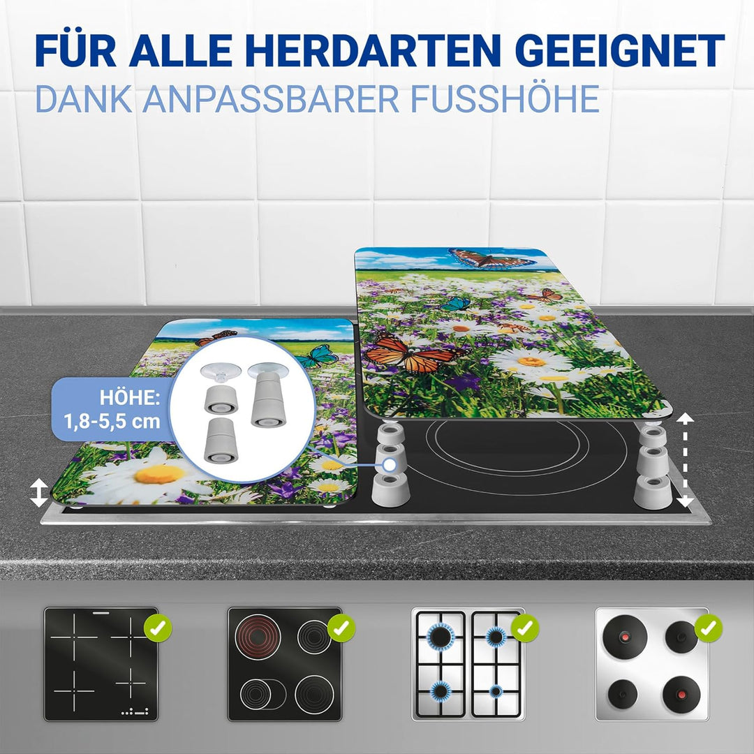 Maximex Herdabdeckplatte Universal Sommerwiese - 2er Set, Abdeckplatten für alle Herdarten, Gehärtet