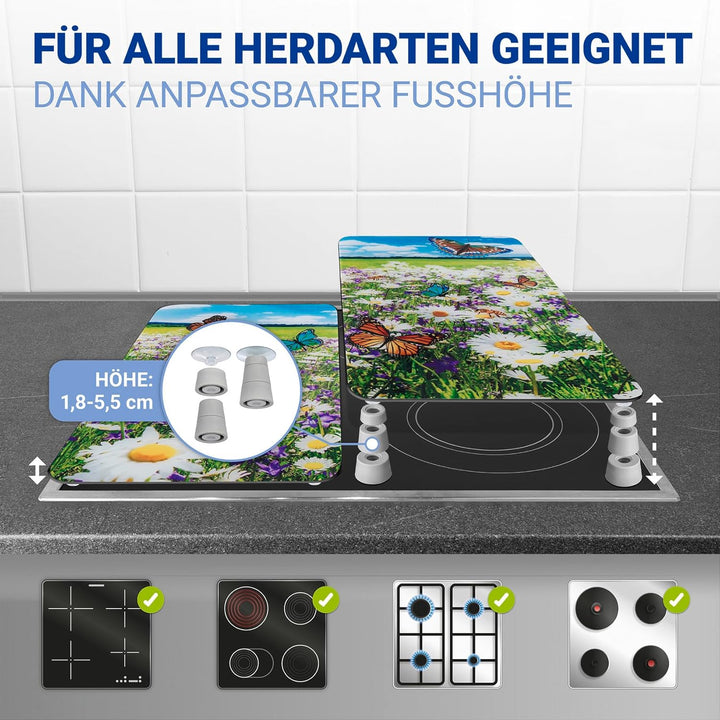 Maximex Herdabdeckplatte Universal Sommerwiese - 2er Set, Abdeckplatten für alle Herdarten, Gehärtet