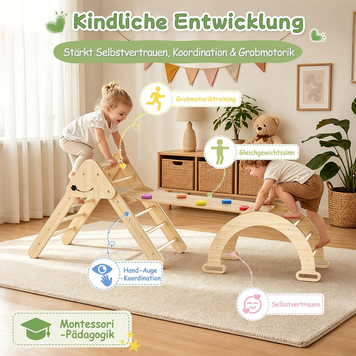 ACXIN 3-in-1 Montessori Klettergerüst Indoor für Kinder mit Kletterdreieck und Kletterbogen, Indoor
