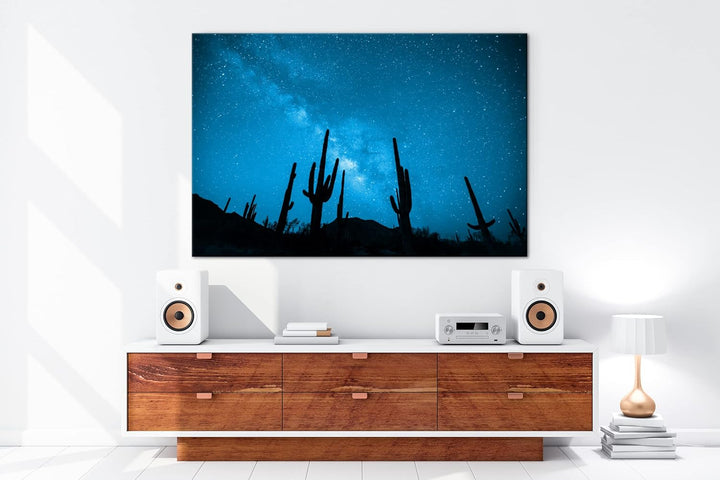 atemberaubender Sternenhimmel in der Wüste Format 80x60 Effekt: Monocrome Blau als Leinwandbild, Mot