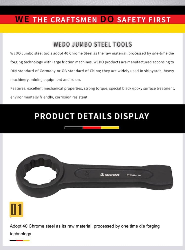 WEDO Schlag-Ringschlüssel,40 Chromstahl Ring-Maulschlüssel,Schraubenschlüssel,SW 60mm,Länge 274mm,Ri