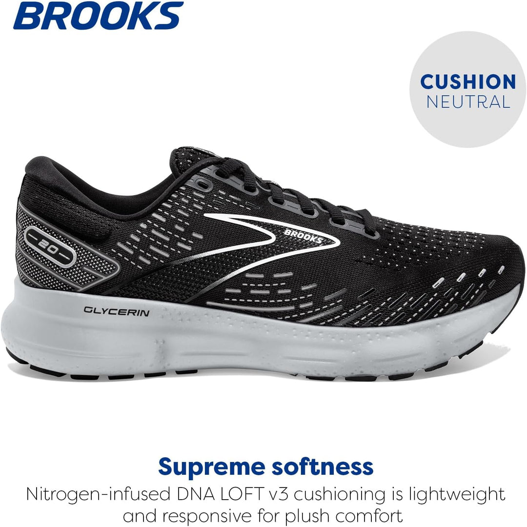 Brooks Herren Glycerin 20 Sneaker 42 EU Black White Alloy, 42 EU Black White Alloy