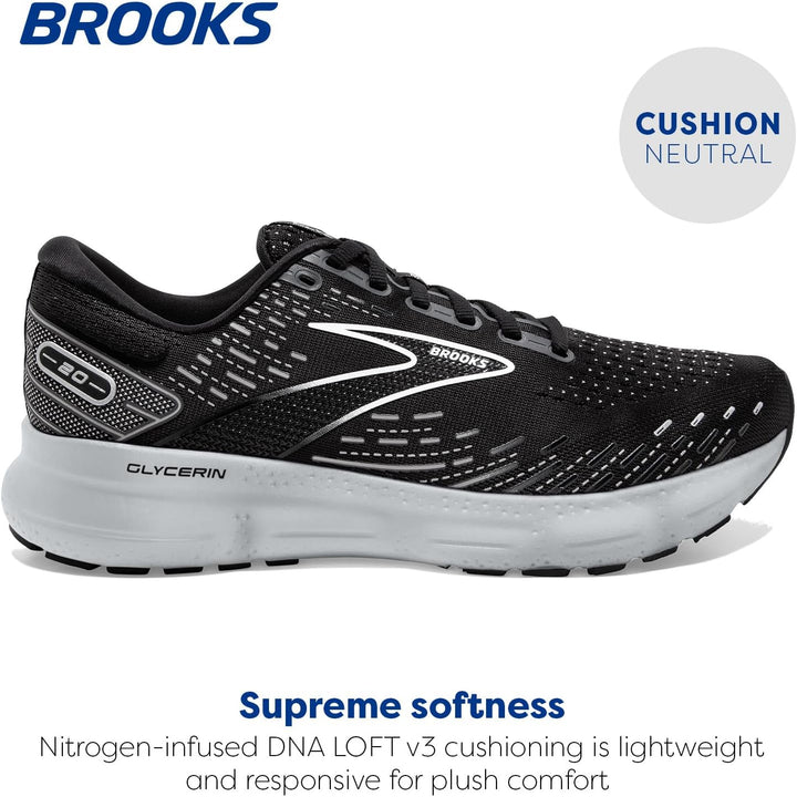 Brooks Herren Glycerin 20 Sneaker 42 EU Black White Alloy, 42 EU Black White Alloy