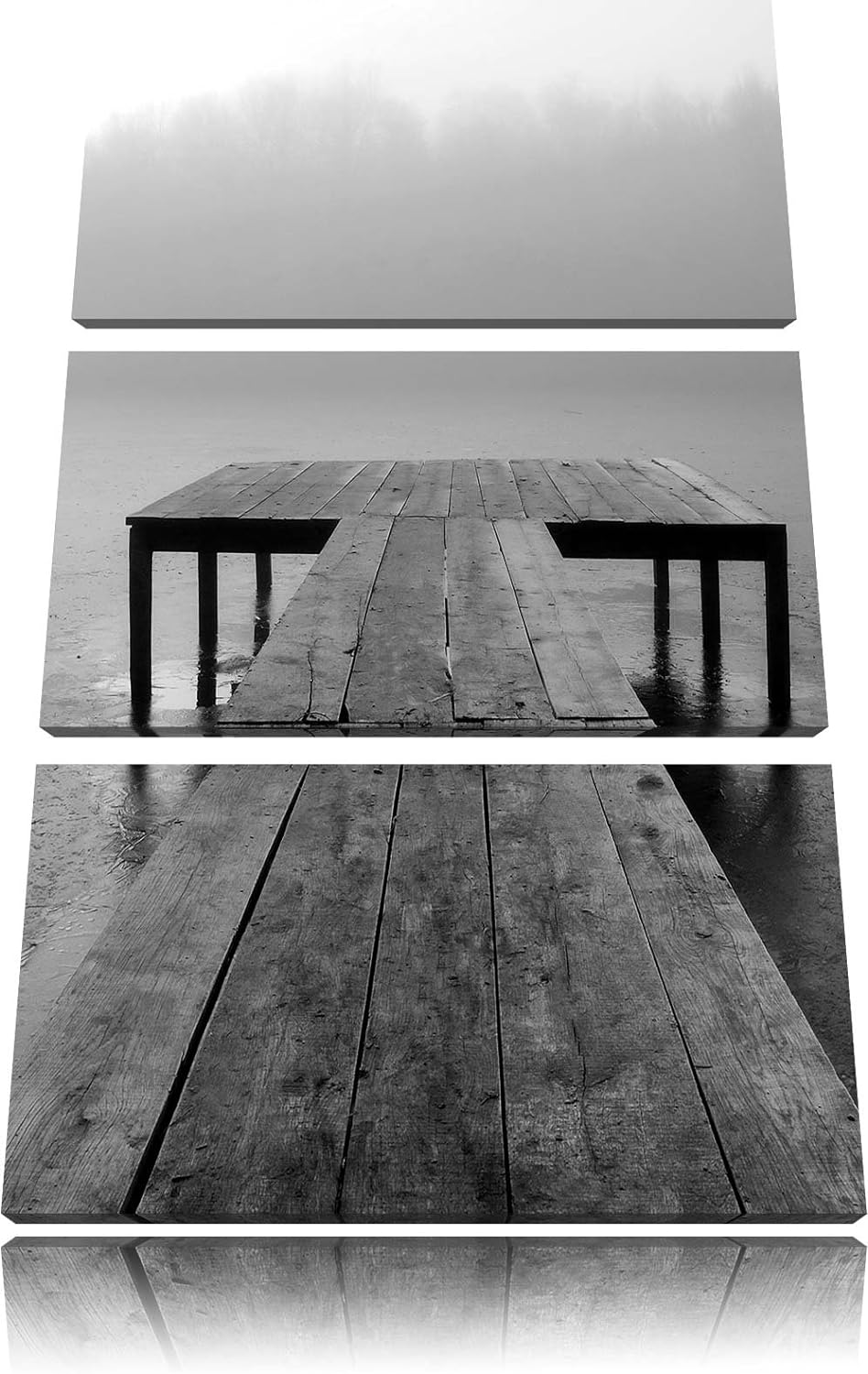 Pixxprint Steg am See Nebel 3-Teiler Leinwandbild 120x80 Bild auf Leinwand