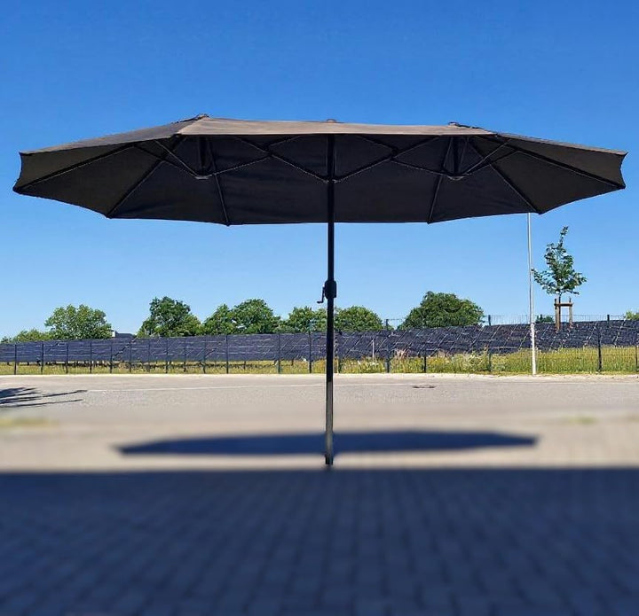 QMBasic Doppelsonnenschirm 4,6 x 2,7 m Oval Anthrazit Gartenschirm Kurbel Sonnenschirm Marktschirm T