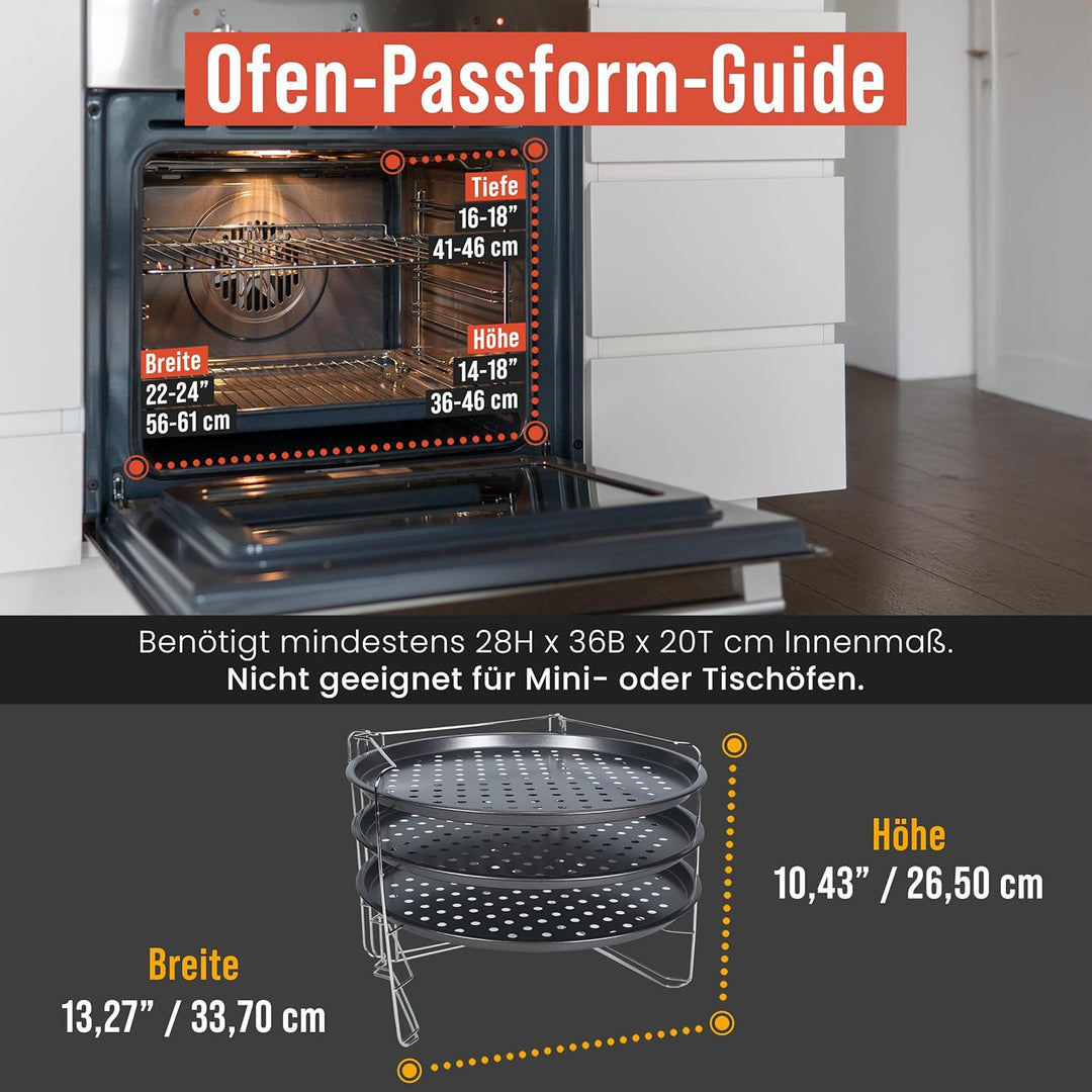 Chef Pomodoro Pizzablech – Pizzablech Rund – Pizza Blech – 3er Set - Pizzaform - Pizza Backblech - P