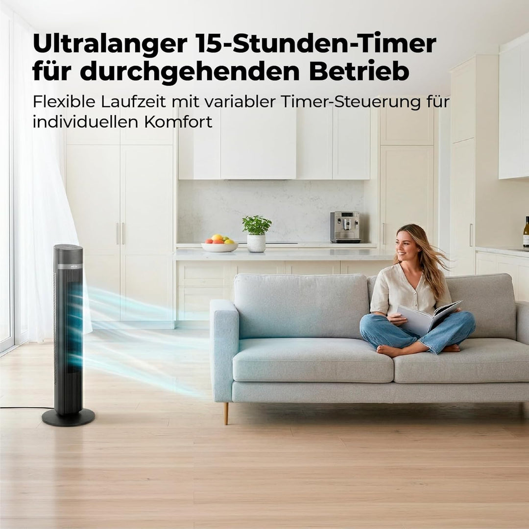 aeco AirX Zen 101 cm Höhe Turmventilator mit Fernbedienung, 85-90° Oszillation & 15H Timer, 3 Geschw