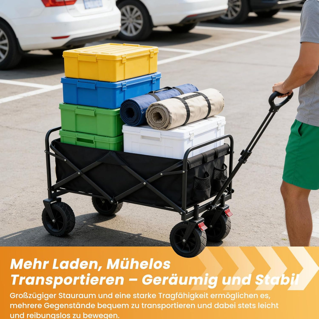 Palawano Bollerwagen Faltbar 150L – Transportwagen mit Rollen, Schwerlast Campingwagen für Festival,