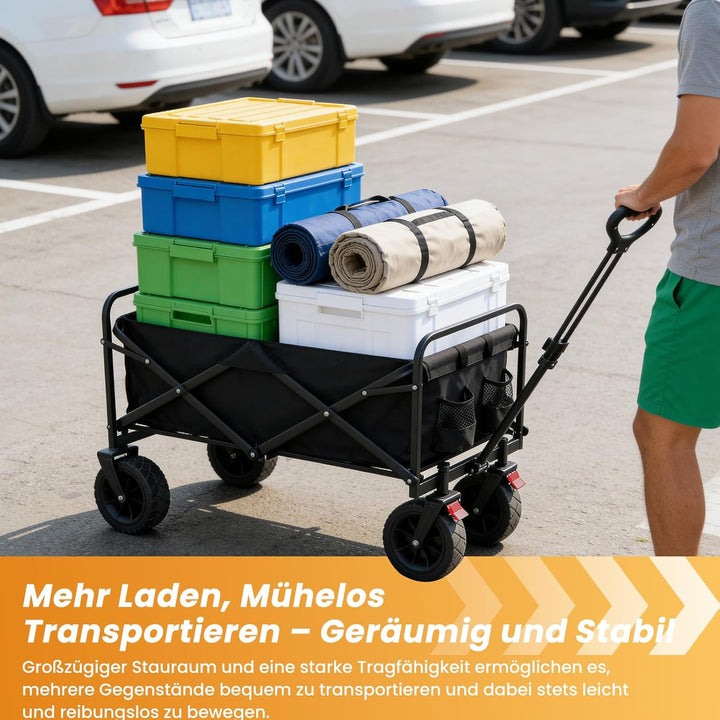 Palawano Bollerwagen Faltbar 150L – Transportwagen mit Rollen, Schwerlast Campingwagen für Festival,