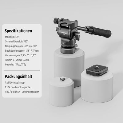 NEEWER Fluidkopf für Videostativ mit +/-10° Nivellierbasis (⌀37mm), Metall Stativkopf Videokopf mit