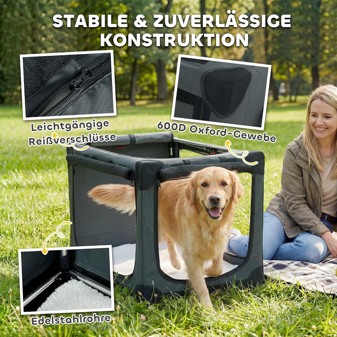 PawHut Hundebox faltbar 90x64x64cm Hundetransportbox mit Kissen abnehmbar waschbar Bezug atmungsakti