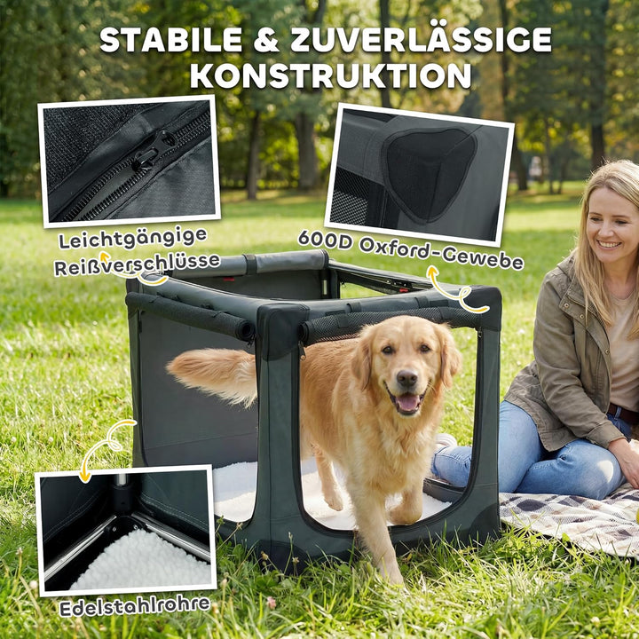 PawHut Hundebox faltbar 90x64x64cm Hundetransportbox mit Kissen abnehmbar waschbar Bezug atmungsakti