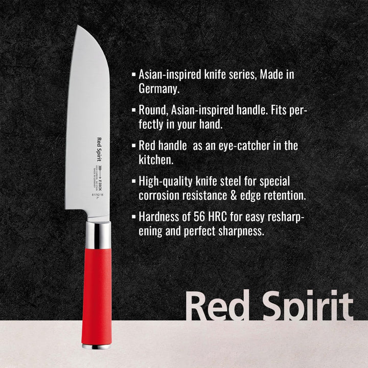 F. DICK Santoku, Küchenmesser, Red Spirit (Messer mit Klinge 18 cm, X55CrMo14 Stahl, nichtrostend, 5