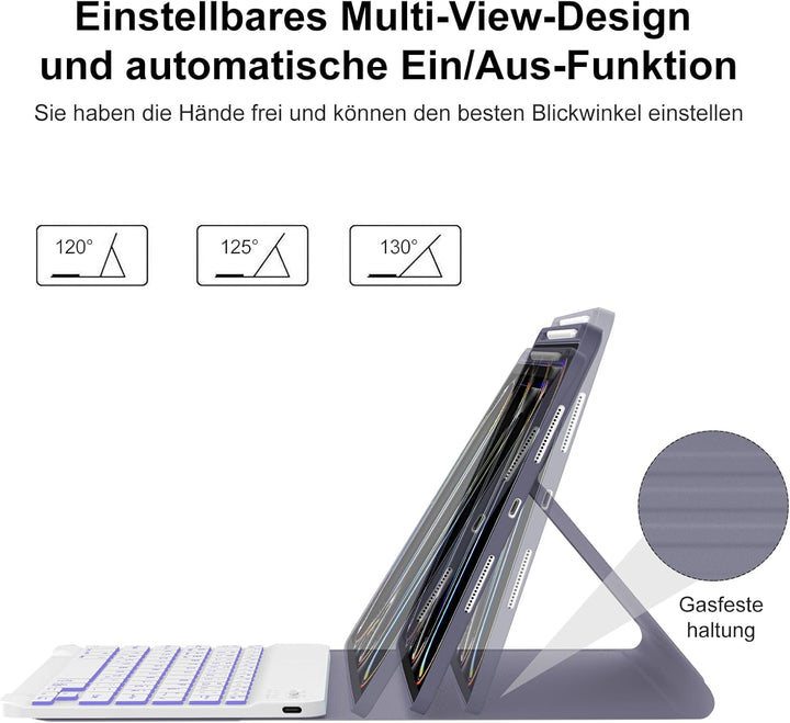 IVEOPPE Hülle mit Tastatur für iPad Pro 13" M5 2025/M4 2024, 7-Farbige Beleuchtung, Deutsches QWERTZ