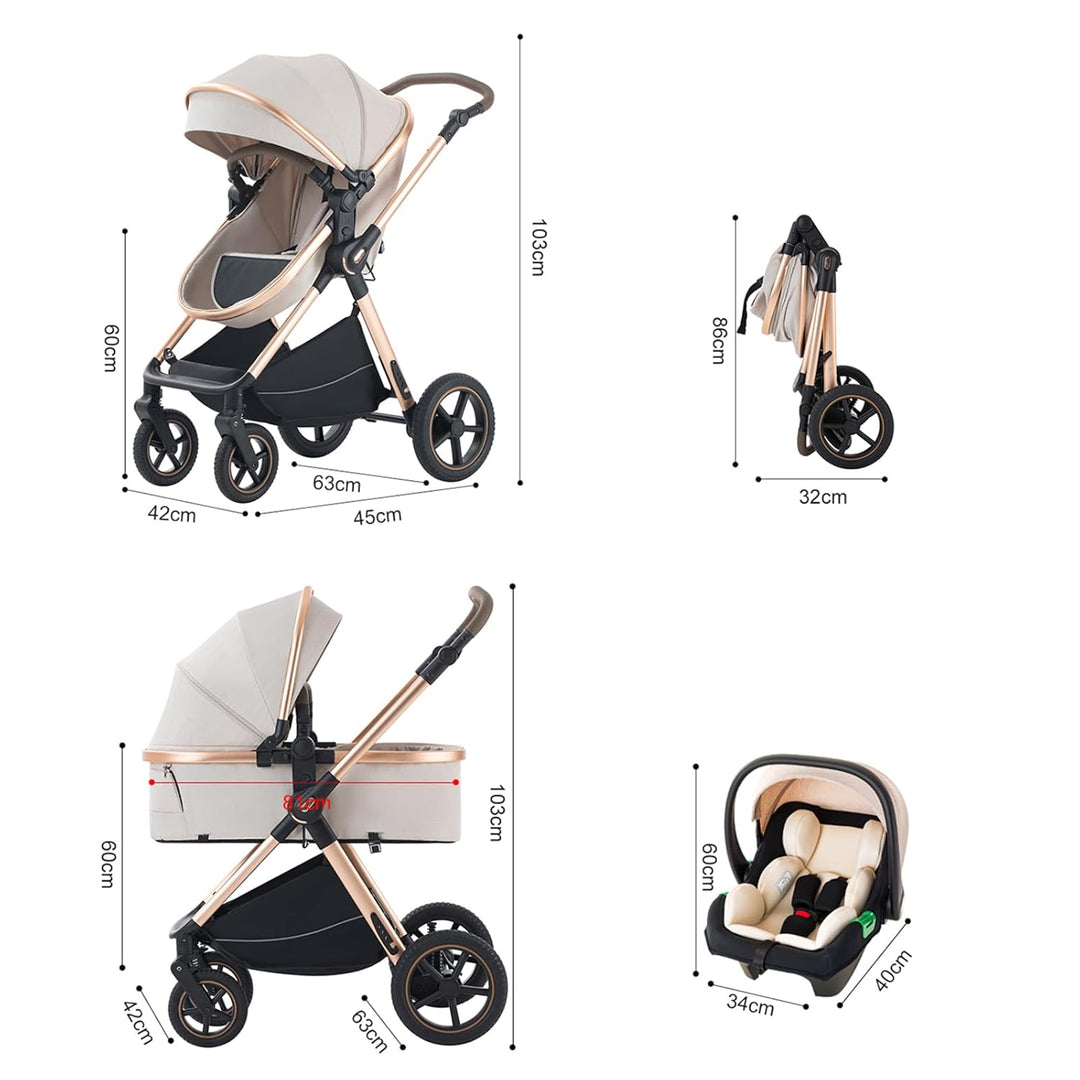 kinderwagen 3 in 1 Kombikinderwagen für Neugeborene robustes leichtes Aluminiumgestell geeignet bis