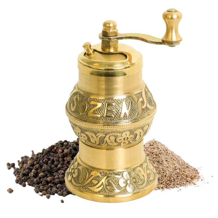 Handgefertigte Sozen Pfeffermühle, manuelle Messingmühle, Istanbul Crafted 11,9 cm, tragbare konisch