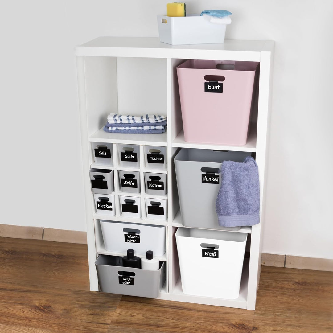 Hummelladen 3x Ordnungsbox 10 cm hoch - GRAU - 30x10x10cm 2 Liter - mit Beschriftungsclip Ordnungsko