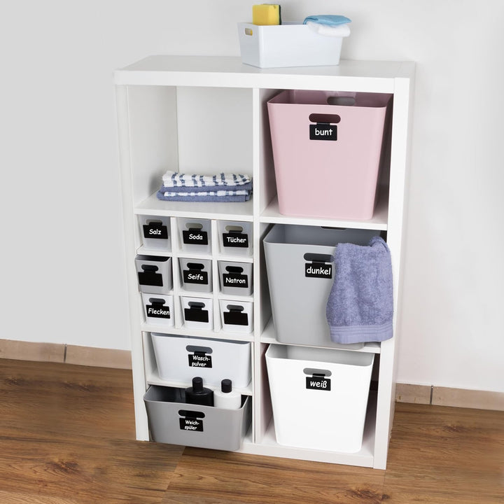 Hummelladen 3x Ordnungsbox 10 cm hoch - GRAU - 30x10x10cm 2 Liter - mit Beschriftungsclip Ordnungsko