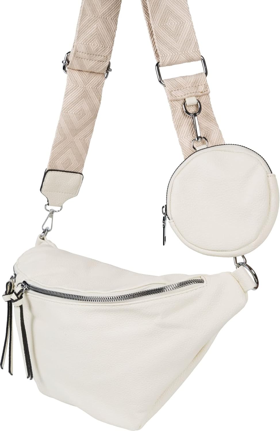 styleBREAKER Damen Halbmond Crossbody Schultertaschen Set 3-Teilig, Schultergurt mit Muster, Schlüss