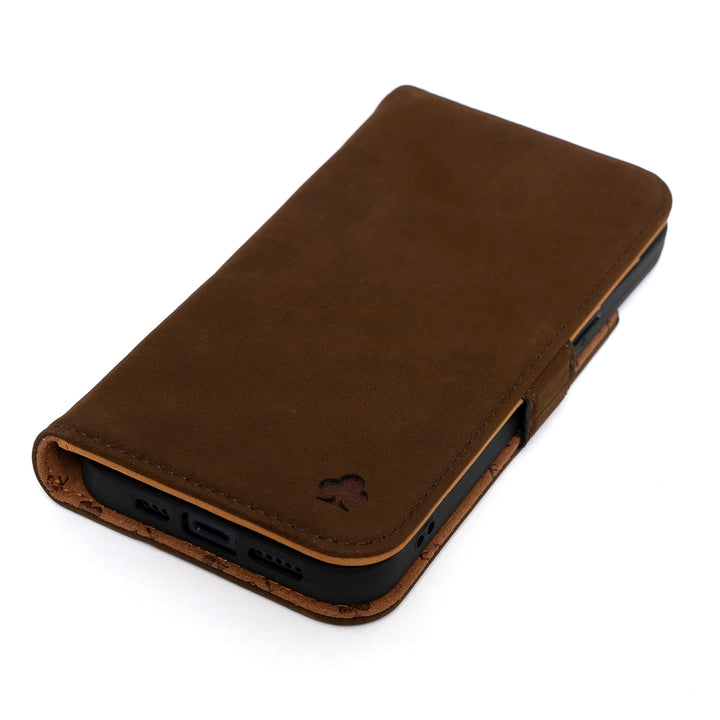 Porter Riley - Lederhülle für iPhone 14 Pro. Premium Echtleder Standhülle/Ledertasche/Brieftasche mi