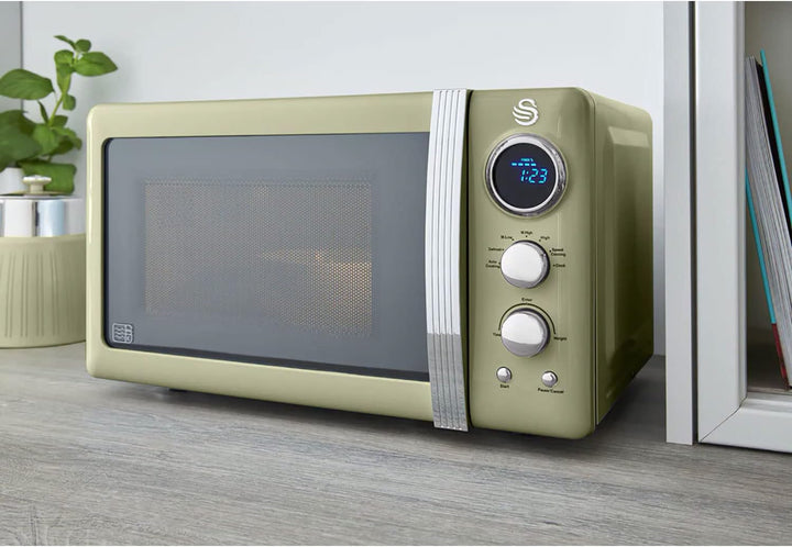 Swan Retro SM22030GNEU Digital Mikrowelle 20L, 5 Leistungsstufen, Auftaufunktion, 60 Minuten Timer,