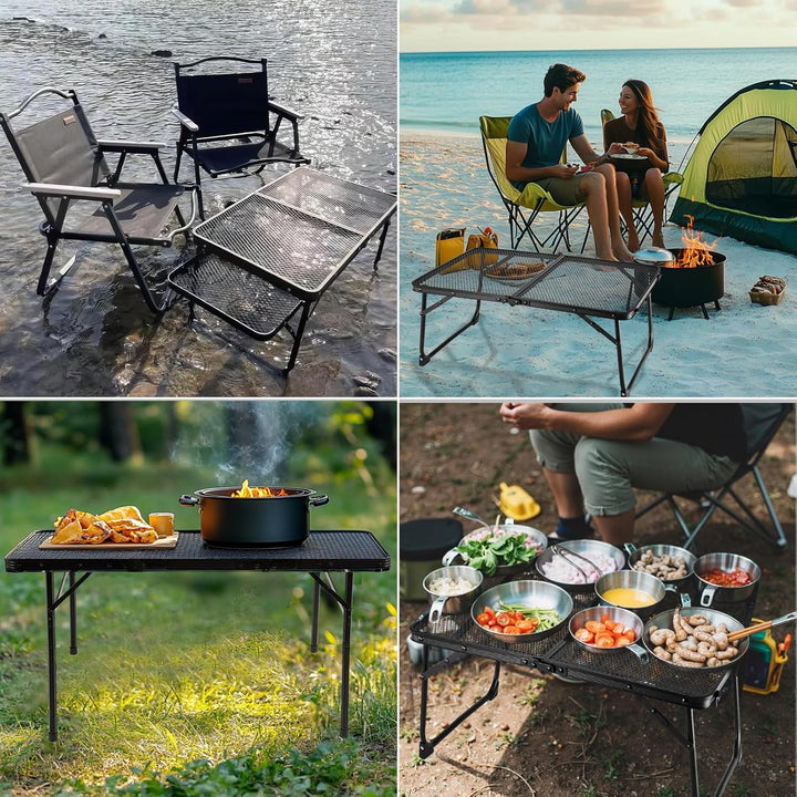 Klappbarer Grilltisch, Tragbarer Picknicktisch Für Den Aussenbereich Mit Erweiterungsplatten Auf Bei