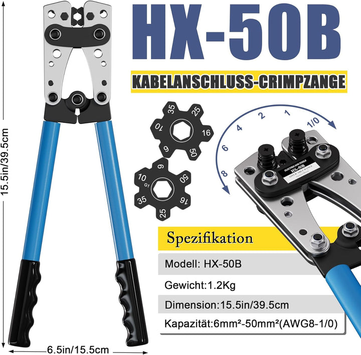 Crimpzange Kabelschuhe Set,Gross Crimpwerkzeug,Hochleistungs-Crimper für Kabelschuhe,Rohrkabelschuh