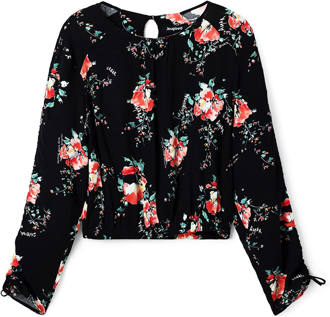 Desigual Damen Blouse Long Sleeve T-Shirt XS Schwarz, XS Schwarz