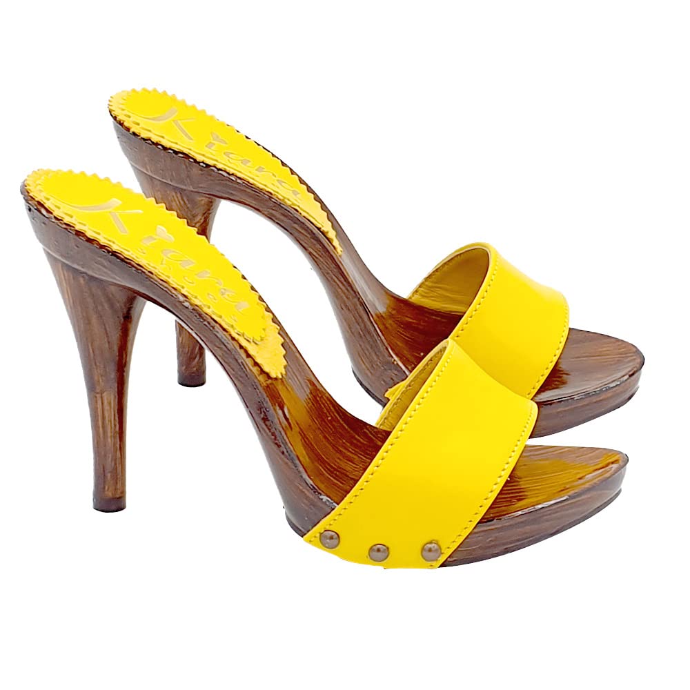 Kiara Shoes sexy Clogs aus Gerlb Leder - KM7203 GIALLO (40 EU, GELB) 40 EU Gelb, 40 EU Gelb