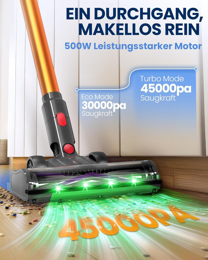 Zynet DP2 Akku Staubsauger Mit Dual-Akku, 45KPa/60Min/500W, LED-Display, Teleskopstange, Standfähig,