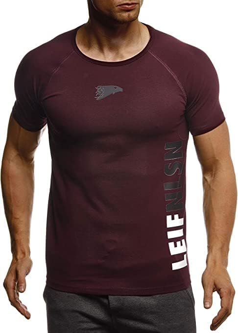 Leif Nelson Gym Herren Fitness T-Shirt Slim Fit Moderner Männer Bodybuilder Trainingsshirt Kurzarm T
