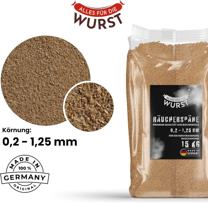 Alles für die Wurst - Räuchermehl Buche, naturbelassenes Buchenrundholz, verschiedene Körnungen erhä