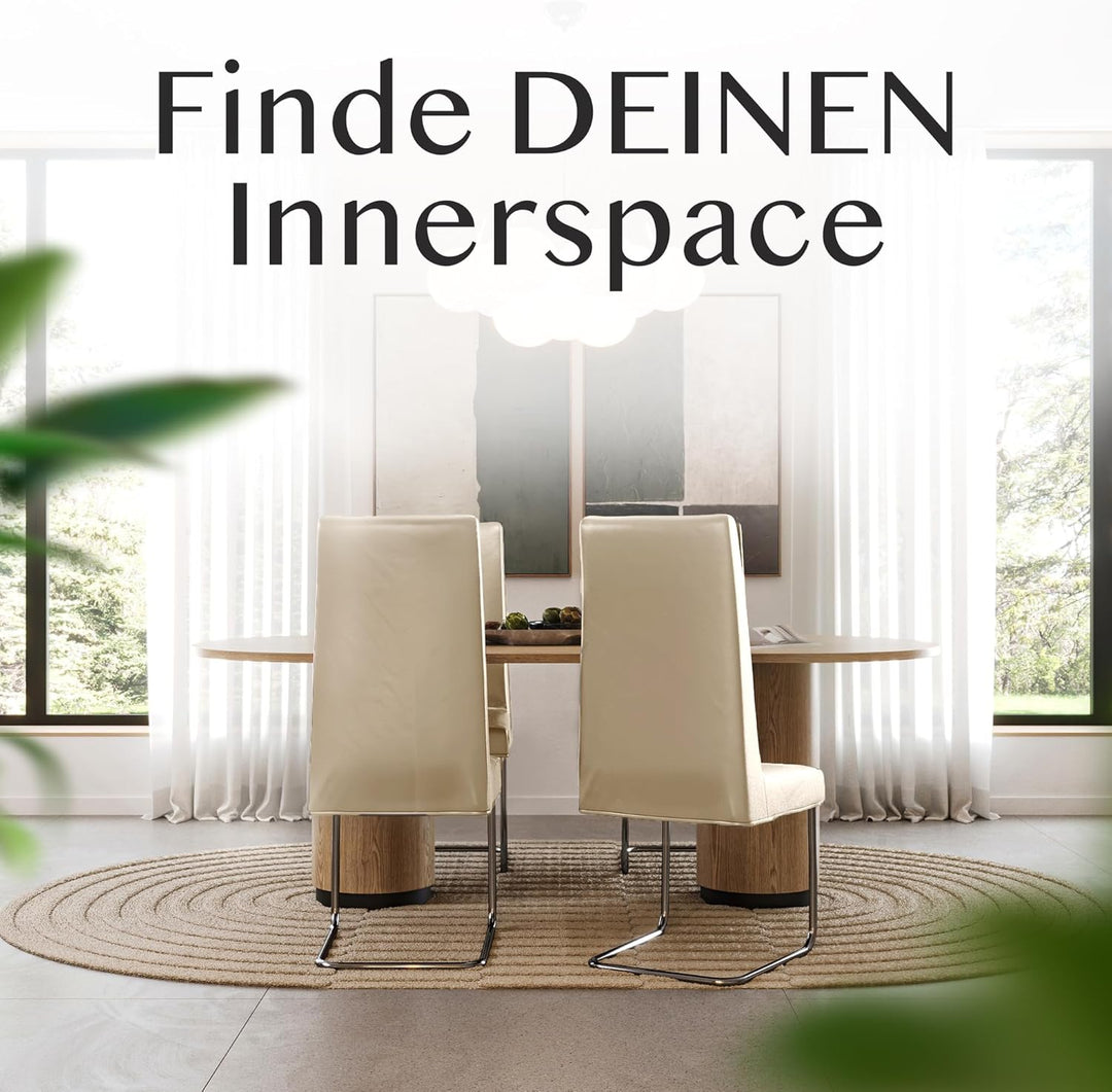 Innerspace Stuhlhussen 4er Set in Beige | Blickdichte, Wasserabweisende, Elastische Stuhlbezüge für