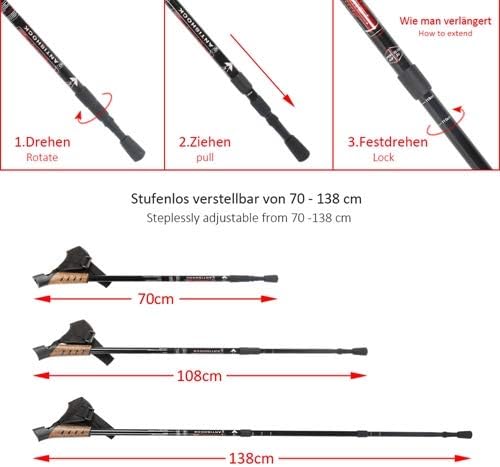 Melko Walking Stöcke aus Duraluminium, 2er Set, frei verstellbar durch Teleskop-System 65 – 135 cm G