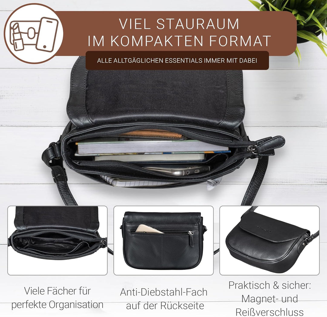 STILORD 'Esther' Damen Handtasche Umhängetasche Echtleder Vintage Ledertasche zum Ausgehen klassisch