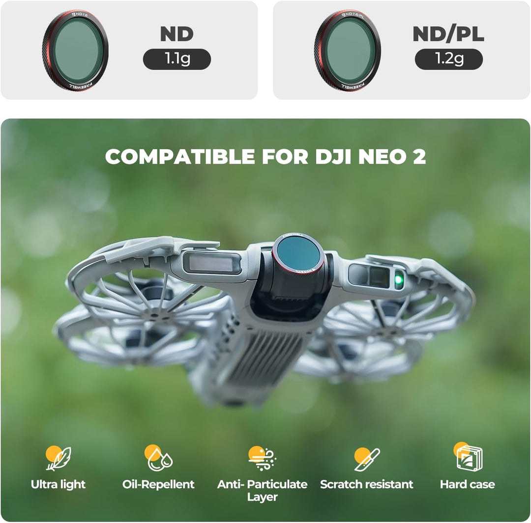 Freewell Magnetfilter für DJI Neo 2, inkl. ND8, ND16, ND32, ND/PL, CPL, UV, Black Glow Mist Filter f
