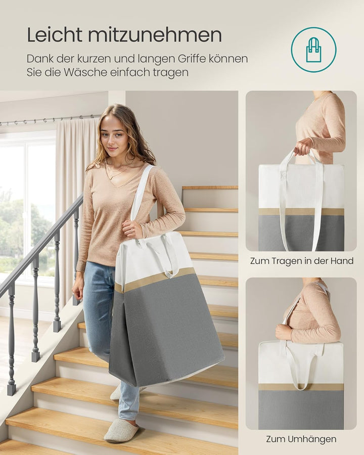 SONGMICS Wäschekorb 2er Set, 110 L Wäschesammler faltbar, mit kurzen und langen Griffen, leicht zu t