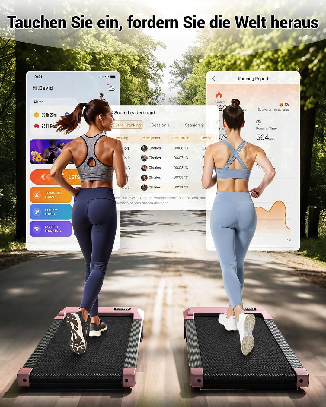 DeerRun Walking Pad mit Steigung 6% Laufband für Zuhause Schreibtisch für Büro, Kleines Leise mit Ap