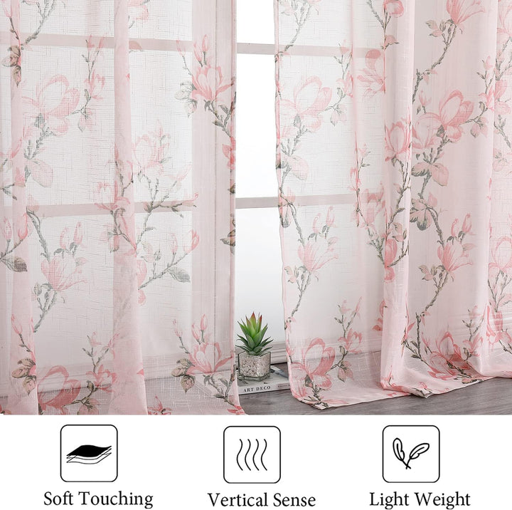 SMILE WEAVER Durchsichtige Vorhänge, 160 cm Länge, für Wohnzimmer, Blumenvorhänge, lichtfilternd, Vo