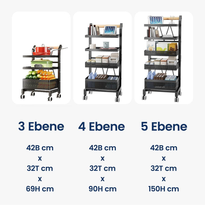 Heikoeco® Servierwagen Küchenwagen mit Rollen, Gemüseregal Metall, Obst Aufbewahrung, Rollwagen Allz