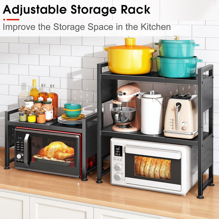 SAYZH Mikrowellen Regal, 3-stufiges Erweiterbares mikrowelle Regal Mikrowellenregal Organizer Küche