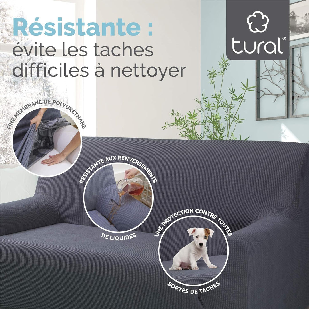 Tural - Sofabezug 100% wasserdicht und elastisch, grau | 1 Sitzer (70cm – 100cm) Venezia | Sofabezug