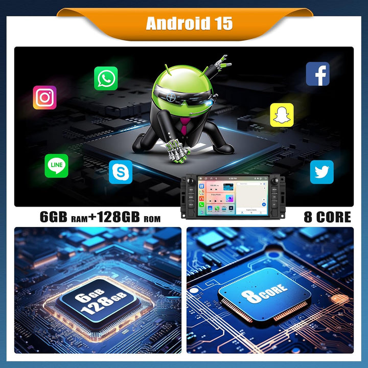 Android 15, 6G+128G 8Kern Autoradio für Jeep Wrangler Compass Grand Cherokee/Chrysler 300C/Dodge Ram