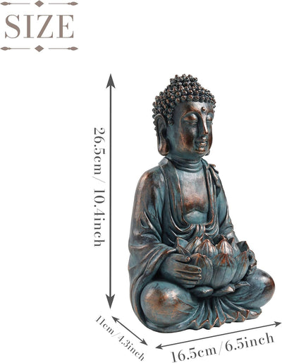TERESA'S COLLECTIONS 32cm Buddha Figur Garten Solarleuchte Harz sitzende Budda Statue Gartenfigur Fr