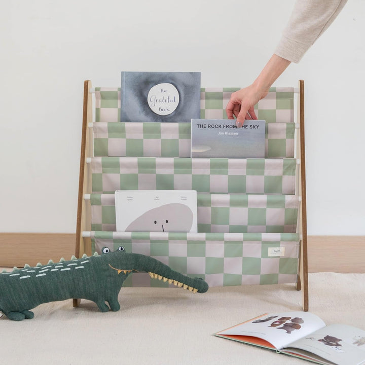 3 Sprouts Kinder Bücherregal aus Holz – Montessori Regal für Kinderzimmer - Schachbrett - Grün, Scha