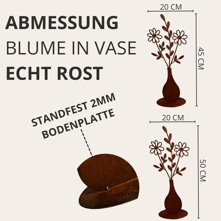 Terma Stahldesign Rost Figur Set Blumenstrauss in Vase 50cm Gartendeko für draussen und drinnen Gart