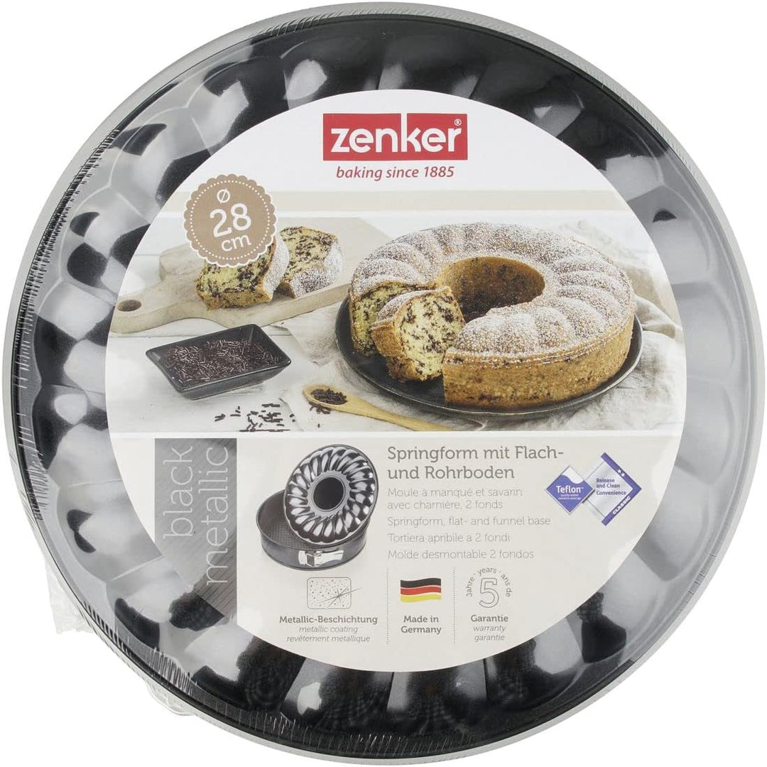 Zenker Springform mit Flach- und Rohrboden Ø 28 cm BLACK METALLIC, Backform mit Antihaftbeschichtung